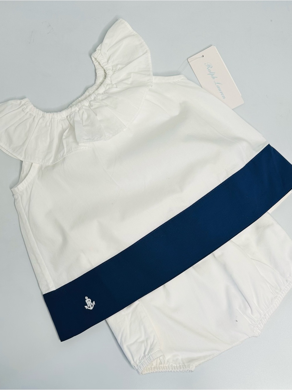 Ralph Lauren White Baby Top with Navy Trim
